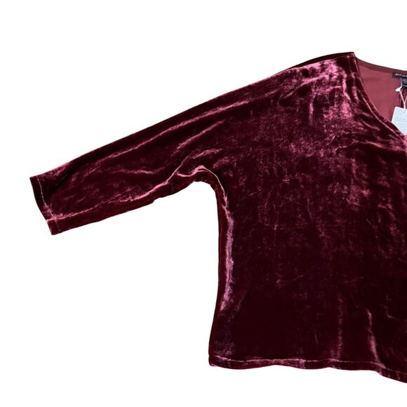 Eileen Fisher Velvet Top XL Burgundy V-Neck Boxy Plush Silk Blend NEW - Picture 5 of 14